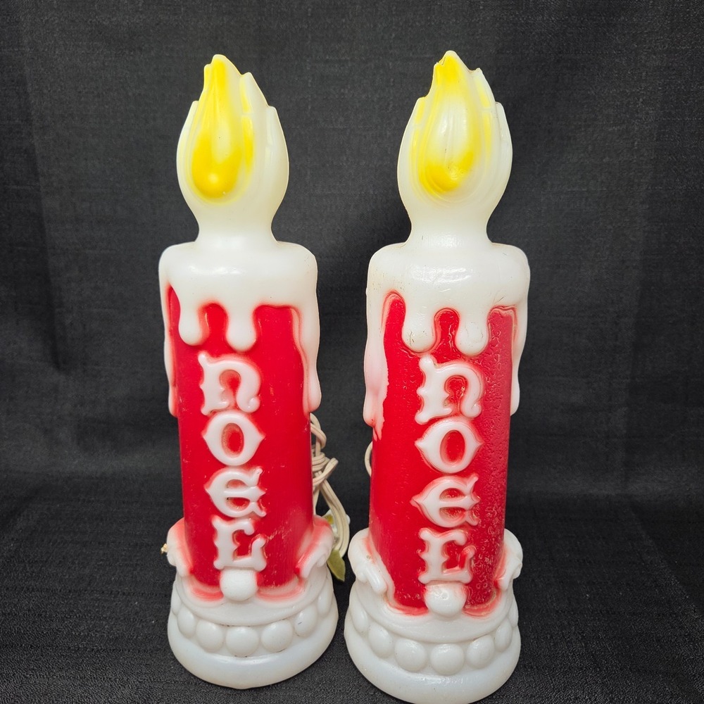 VTG Pair of 1970 Empire Blow Mold NOEL Candles 13" Christmas Window Table Decor